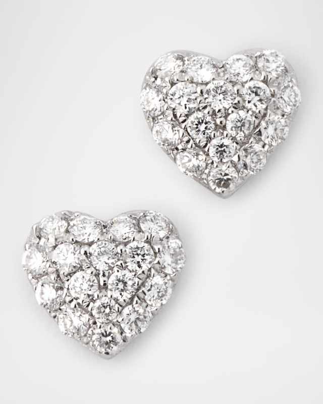 18K White Gold Diamond Heart Shaped Stud Earrings